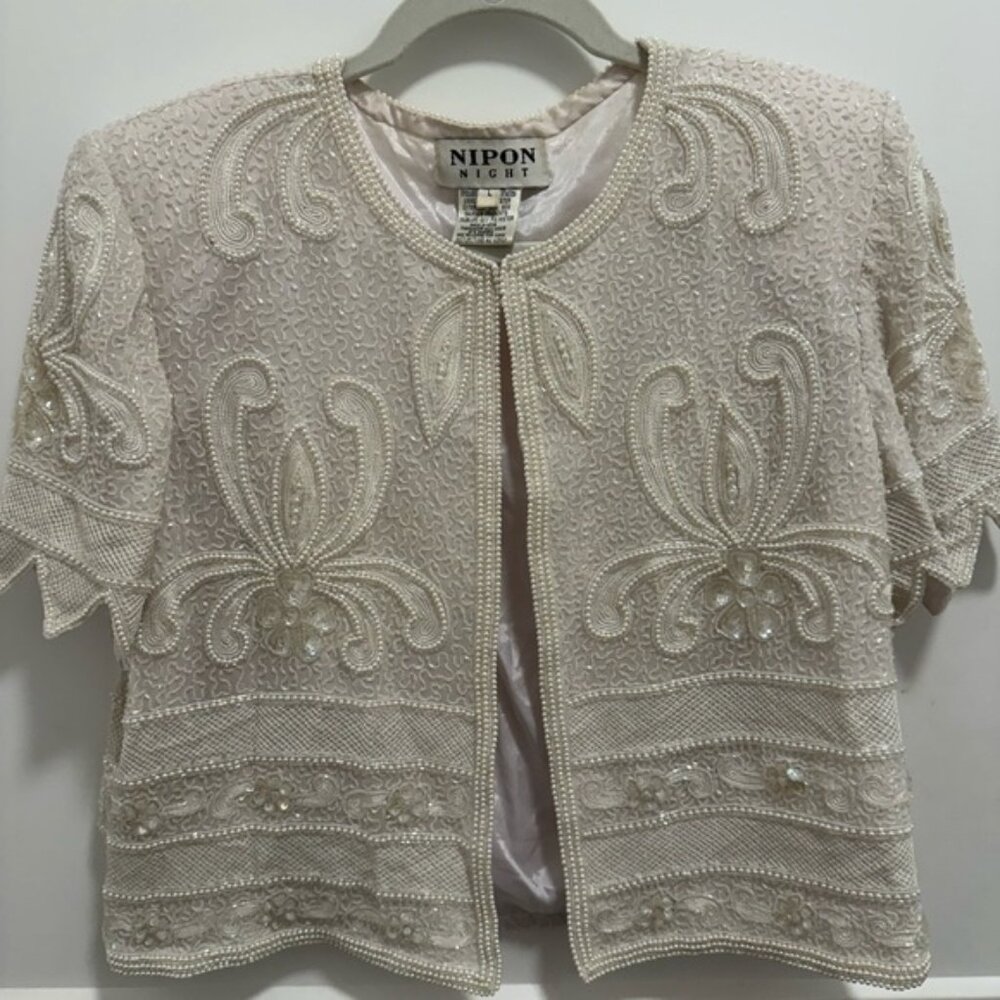 VINTAGE Nipon Boutique Cream Beaded Jacket